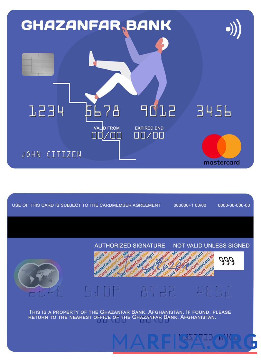Printable Afghanistan Ghazanfar Bank mastercard example